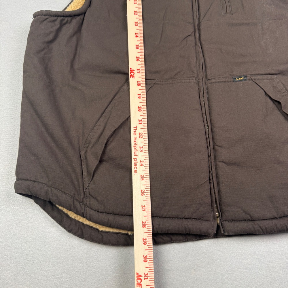 Lee Premium Select Mens XL Brown Canvas Sherpa Lined Workwear Puffer Vest Zip Up - Picture 6 of 8